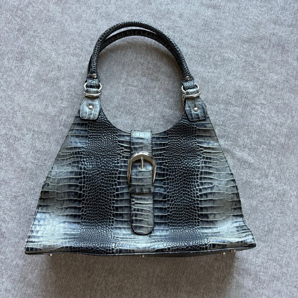 Grey Crocodile Effect Shoulder Bag